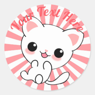 Aangepast Kawaii White Kitten afspelen Ronde Sticker