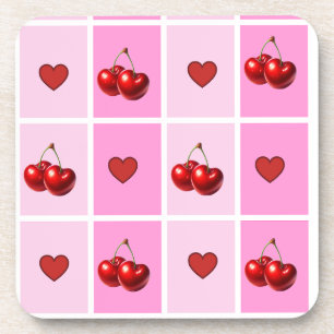 Aangepast kersen hart schaakbord patroon bier onderzetter