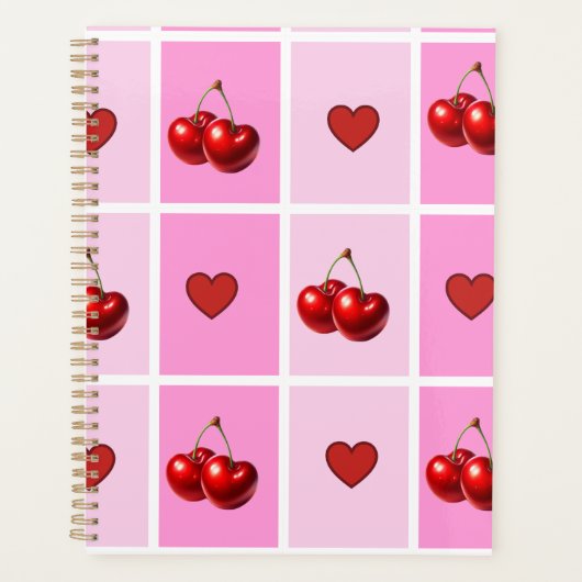 Aangepast kersen hart schaakbord patroon planner (Voorkant)