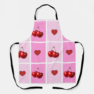 Aangepast kersen hart schaakbord patroon schort