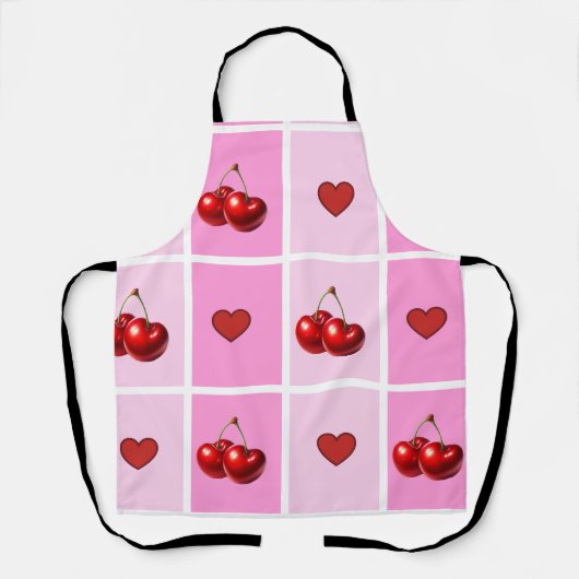 Aangepast kersen hart schaakbord patroon schort (Voorkant)