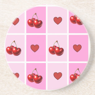 Aangepast Kersen Hart Schachbrett Motief Zandsteen Onderzetter