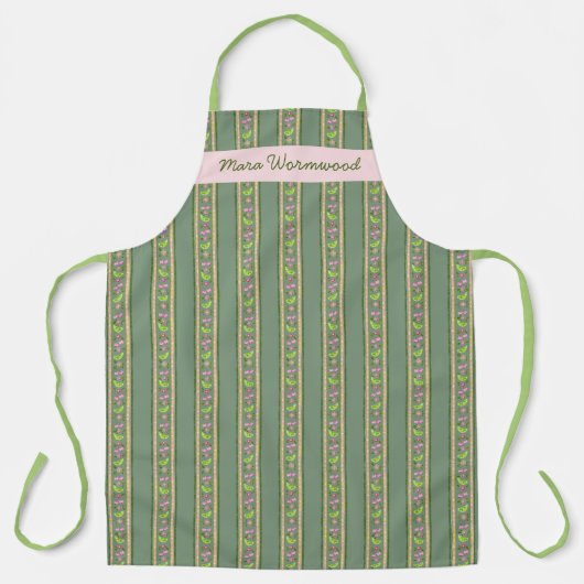 Aangepast Kersen Lime Ditsy Bloem stripe Schort (Voorkant)