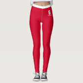 Aangepast kersenrood-wit strepenpatroon Monogram Leggings (Voorkant)