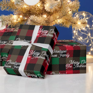 Aangepast kerst rood groen geruit geruit patroon cadeaupapier