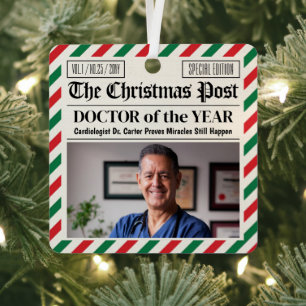 Aangepast kerstcadeau voor dokter, leuk krantenart metalen ornament