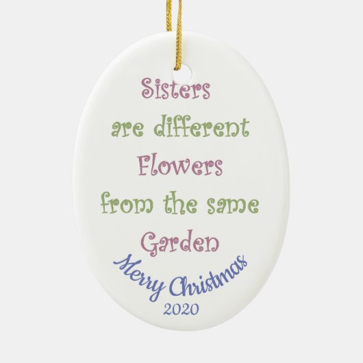 Aangepast kerstcadeau voor kerstzussen keramisch ornament (Achterkant)