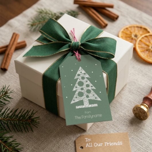 Aangepast kerstcadeautag met abstracte boom cadeaulabel