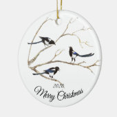 Aangepast kerstcadeautje Cursief Magpie Garden Bir Keramisch Ornament (Links)