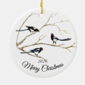 Aangepast kerstcadeautje Cursief Magpie Garden Bir Keramisch Ornament (Achterkant)