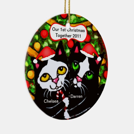 Aangepast kerstcadeautje met kat-couperversiering keramisch ornament (Rechts)