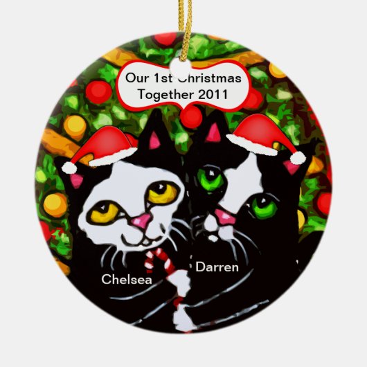 Aangepast kerstcadeautje met kat-couperversiering keramisch ornament (Voorkant)