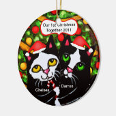 Aangepast kerstcadeautje met kat-couperversiering keramisch ornament (Links)