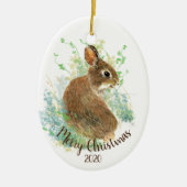 Aangepast kerstcadeautje Plant Cute Bunny Rabbit Keramisch Ornament (Voorkant)