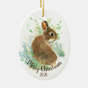 Aangepast kerstcadeautje Plant Cute Bunny Rabbit Keramisch Ornament