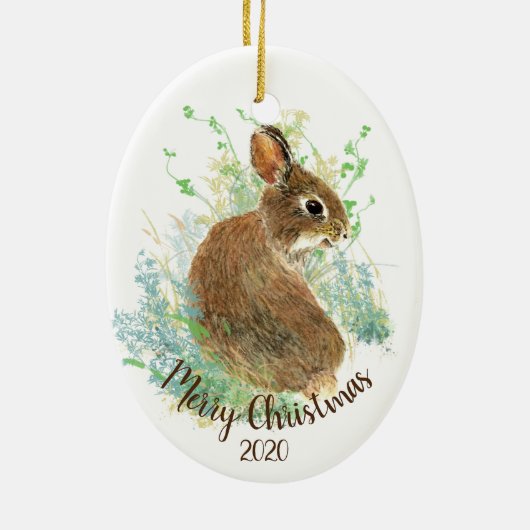 Aangepast kerstcadeautje Plant Cute Bunny Rabbit Keramisch Ornament (Achterkant)