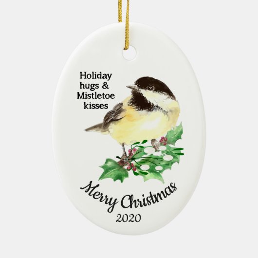 Aangepast kerstcitaat Fun Chickadee Bird Keramisch Ornament (Achterkant)