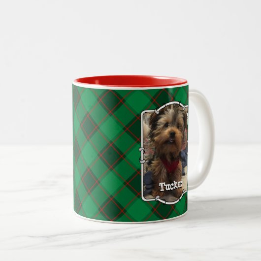 Aangepast kerstfeest 2 Foto Lijst rood en groen ge Tweekleurige Koffiemok (Voorkant rechts)