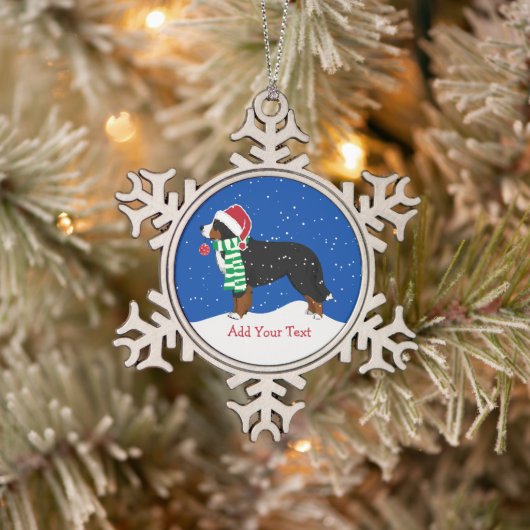 Aangepast kerstfeest Bernese Mountain Holiday Dog Tin Sneeuwvlok Ornament (Boom)