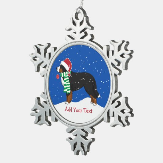 Aangepast kerstfeest Bernese Mountain Holiday Dog Tin Sneeuwvlok Ornament (Rechts)