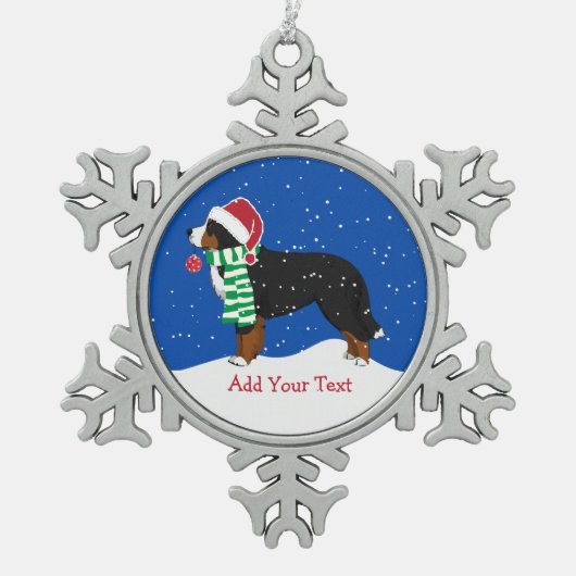 Aangepast kerstfeest Bernese Mountain Holiday Dog Tin Sneeuwvlok Ornament (Voorkant)