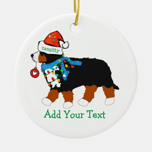 Aangepast kerstfeest Bernese Mountain Naughty Dog Keramisch Ornament (Voorkant)
