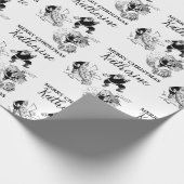 Aangepast kerstfeest  Funny Santa Black White Cadeaupapier (Hoek)