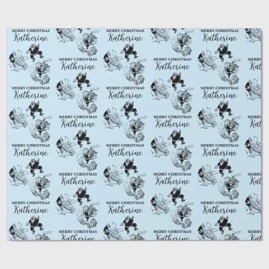 Aangepast kerstfeest  Funny Santa Blue Cadeaupapier (Vlak)