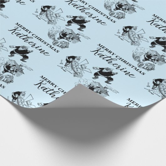 Aangepast kerstfeest  Funny Santa Blue Cadeaupapier (Hoek)