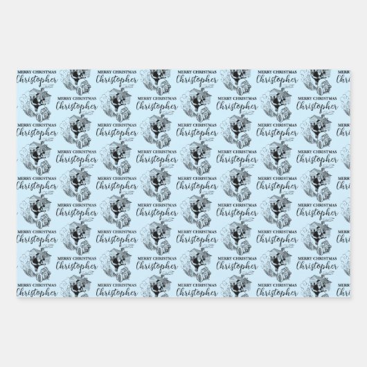 Aangepast kerstfeest  Funny Santa Blue Inpakpapier Vel (Voorkant 3)