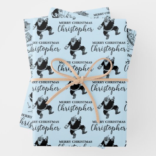 Aangepast kerstfeest Funny Santa Blue Inpakpapier Vel (In situ)