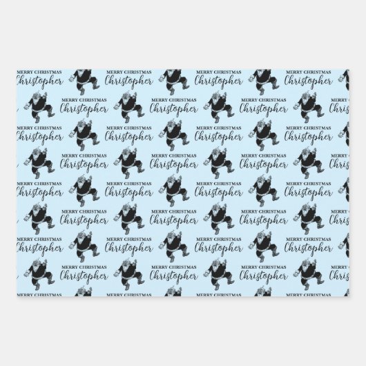 Aangepast kerstfeest  Funny Santa Blue Inpakpapier Vel (Voorkant)