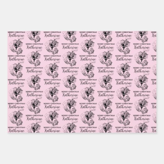 Aangepast kerstfeest  Funny Santa Pink Inpakpapier Vel (Voorkant 3)