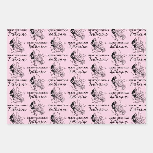 Aangepast kerstfeest  Funny Santa Pink Inpakpapier Vel (Voorkant 2)