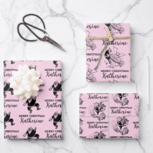Aangepast kerstfeest  Funny Santa Pink Inpakpapier Vel