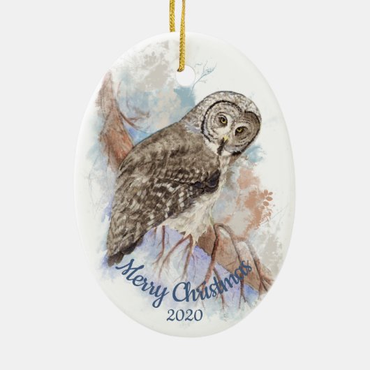 Aangepast kerstfeest Grote Grijze vogel Keramisch Ornament (Achterkant)