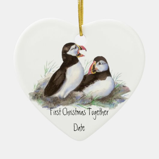 Aangepast kerstfeest in combinatie met Puffins Bir Keramisch Ornament (Voorkant)