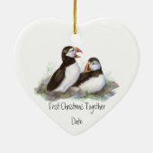 Aangepast kerstfeest in combinatie met Puffins Bir Keramisch Ornament (Achterkant)