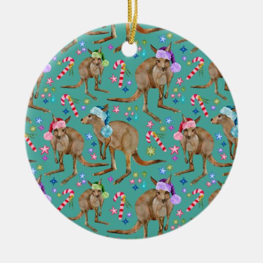 Aangepast kerstfeest Kangaroo Keramisch Ornament (Voorkant)