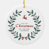 Aangepast kerstfeest met deer holly keramisch ornament (Achterkant)