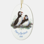 Aangepast kerstfeest met puffin Ocean Bird Keramisch Ornament (Links)