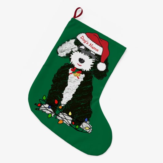 Aangepast kerstfeest Naughty Bernedole Holiday Dog Grote Kerstsok (Voorkant (Hangend))