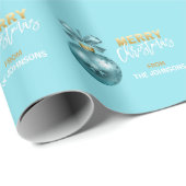Aangepast kerstfeest Turquoise Blue Gold Ornament Cadeaupapier (Rol Hoek)