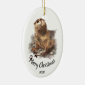 Aangepast kerstfeest Waterverf Otter Animal Keramisch Ornament (Rechts)