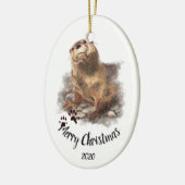 Aangepast kerstfeest Waterverf Otter Animal Keramisch Ornament (Links)
