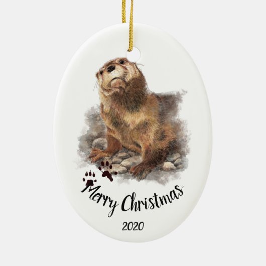 Aangepast kerstfeest Waterverf Otter Animal Keramisch Ornament (Achterkant)