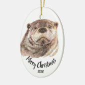 Aangepast kerstfeest Waterverf Otter Animal Keramisch Ornament (Links)