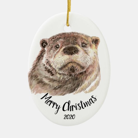 Aangepast kerstfeest Waterverf Otter Animal Keramisch Ornament (Voorkant)