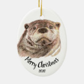 Aangepast kerstfeest Waterverf Otter Animal Keramisch Ornament (Achterkant)