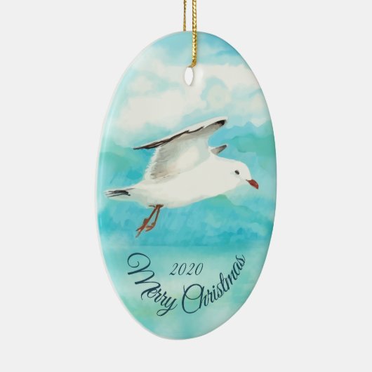 Aangepast kerstfeest Waterverf zeevogel Keramisch Ornament (Rechts)